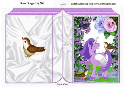 Little Purple Unicorn with Little Birds, Folded Book