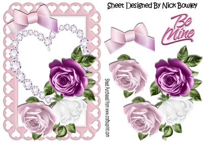 Diamond Heart with Shades of Pink Roses and Bow