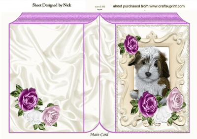 Cute Puppy in Ornate Frame with Pink Roses Folded Book