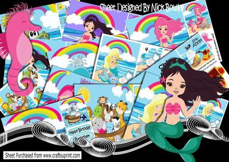 12 8x8 of Mermaids, Pirates Dolphins Noahs Ark Bumper Kit