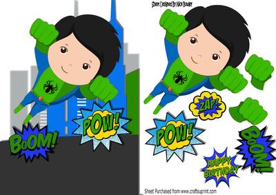 Super Hero in Green Taking to the Skies A5