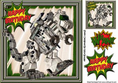 Metallic Dinosaur Robot in Green Frame 8x8