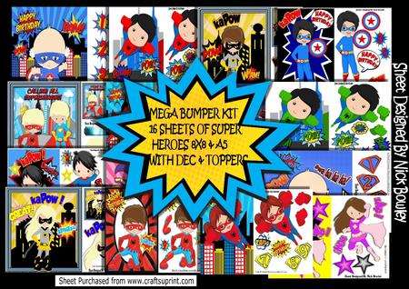 Mega Bumper Kit! 16 Sheets of Super Heroes 8x8 & A5