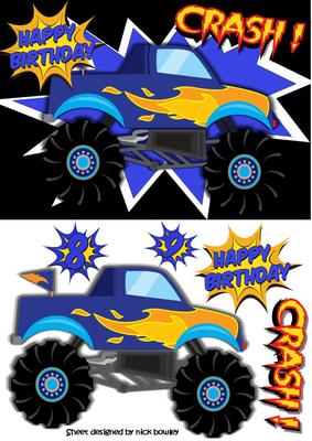 Blue Monster Truck, with Flames A5