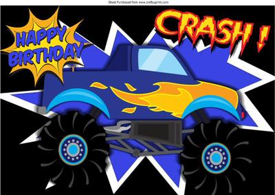 Blue Monster Truck, with Flames A4