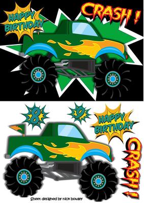 Green Monster Truck, with Flames A5