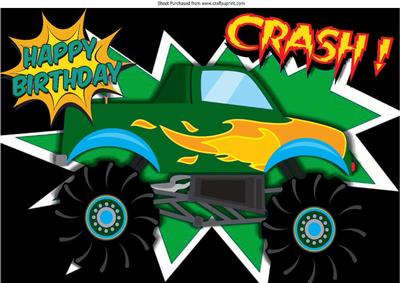 Green Monster Truck, with Flames A4