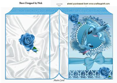 Pretty Turq Birds in Flight with Roses and Bow Folded Book