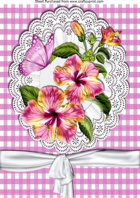 Pink Gingham and Lace with Flowers & Butterfly A4