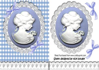 Blue Cameo and White Lace with Bows