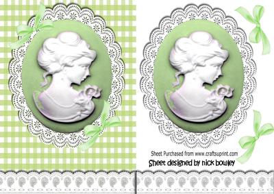 Green Cameo and White Lace with Bows