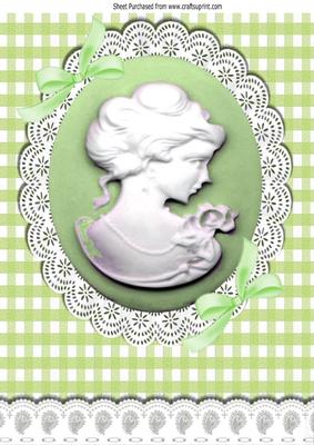 Green Cameo and White Lace with Bows A4