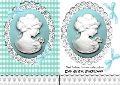 Turq Cameo and White Lace with Bows