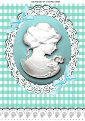Turq Cameo and White Lace with Bows A4