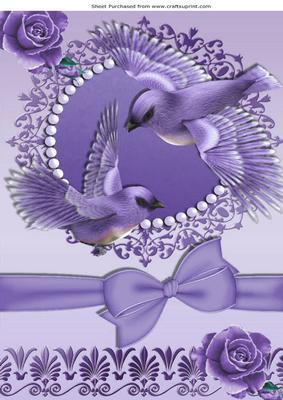 Pretty Lilac Birds in Flight with Roses and Bow A4
