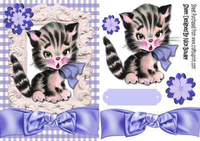 Cute Little Kitty with Blue Bow, and Gingham