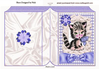 Cute Little Kitty with Blue Bow, and Gingham Folded Book