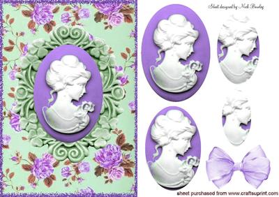 Pretty Purple Cameo of Lady with Flowers Oval Pyramids