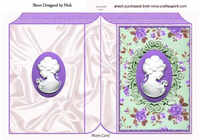 Pretty Purple Cameo of Lady with Flowers, Folded Book