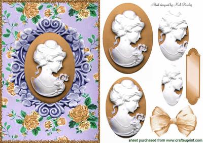 Pretty Gold Cameo of Lady with Flowers Oval Pyramids
