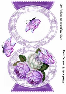 Pretty Lilac Roses with Butterflies Quick Card