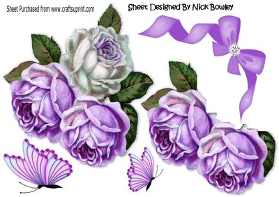 Pretty Lilac/white Roses with Bow and Butterflies