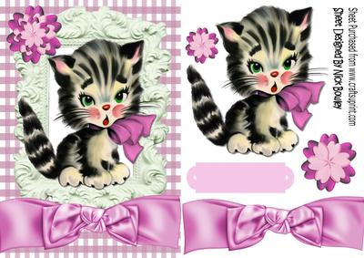Cute Little Kitty with Pink Bow, and Gingham