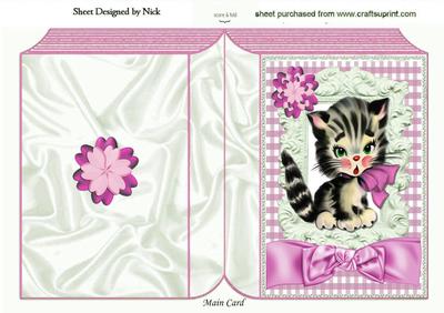 Cute Little Kitty with Pink Bow, and Gingham Folded Book