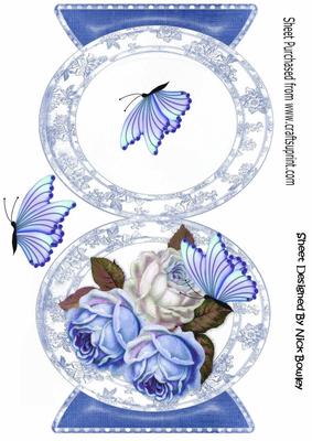 Pretty Blue/white Roses with Butterflies Quick Card