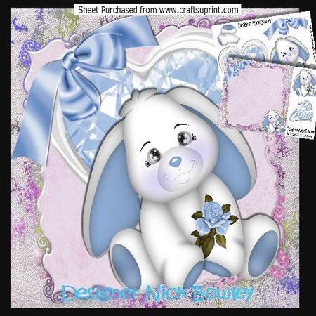 Love Bunny with Blue Heart and Bow 8x8 Mini Kit