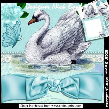 Pretty Vintage White Swan with Flowers and Bow 8x8 Mini Kit