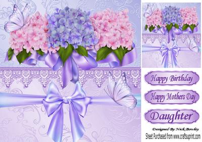 Lilac and Pink Hydrangeas with Bow , Butterflies and Lace