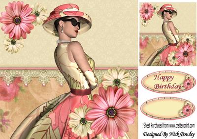 Classy Girl in Floral Hat with Flowers and Lace 8x8