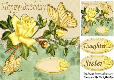 Pretty Yellow Roses with Butterflies 8x8