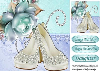 Pretty Sparkle Shoes with Blue Shade Roses 8x8