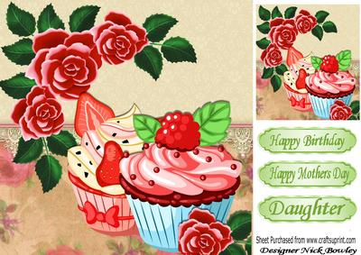 Painted Red Roses and Yummy Cupcakes with Lace 8x8