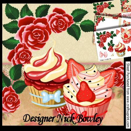 Cream Swirl and Strawberry Cupcakes with Roses 8x8 Kit