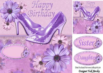 Purple Sparkle Shoes with Flowers and Lace 8x8