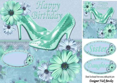 Turq Sparkle Shoes with Flowers and Lace 8x8
