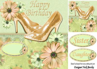 Gold Sparkle Shoes with Flowers and Lace 8x8