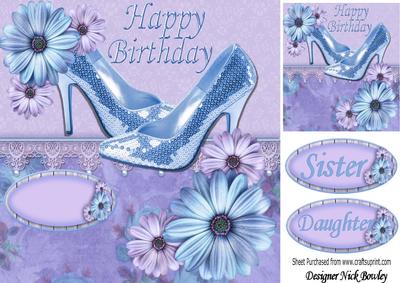 Blue Sparkle Shoes with Flowers and Lace 8x8