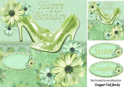 Green Sparkle Shoes with Flowers and Lace 8x8