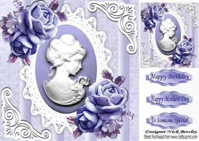 Pretty Mauve Roses with Cameo on Vintage Lace 8x8