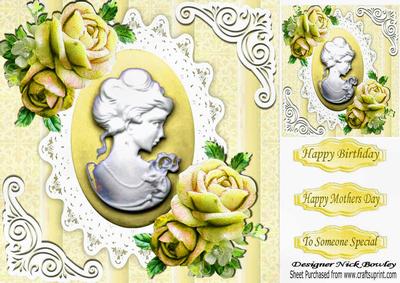 Pretty Gold Roses with Cameo on Vintage Lace 8x8