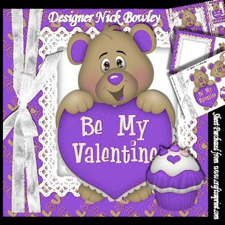 Be My Valentine, with Purple Cupcake Cute Teddy 8x8 Mini Kit