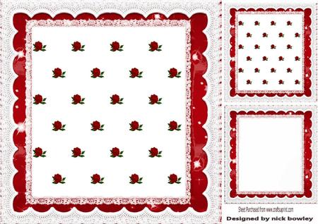 Red Roses, Lace and Stars Card Fronts and Toppers 8x8