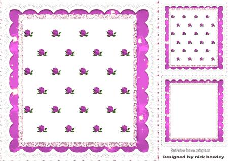 Pink Roses Lace and Stars Card Fronts and Toppers 8x8