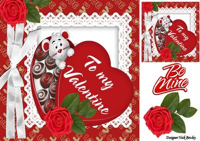 Red Heart Box of Chocs with Little Mouse & Rose 8x8