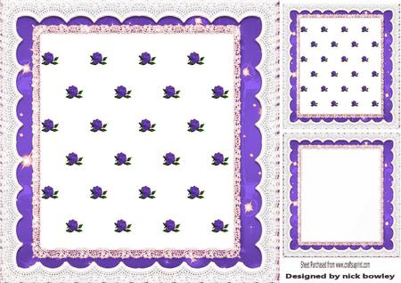 Purple Roses Lace and Stars Card Fronts and Toppers 8x8