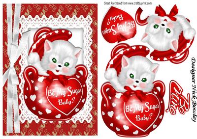 Be My Sugar Baby! Cute White Kitty in Sugar Pot with Bow